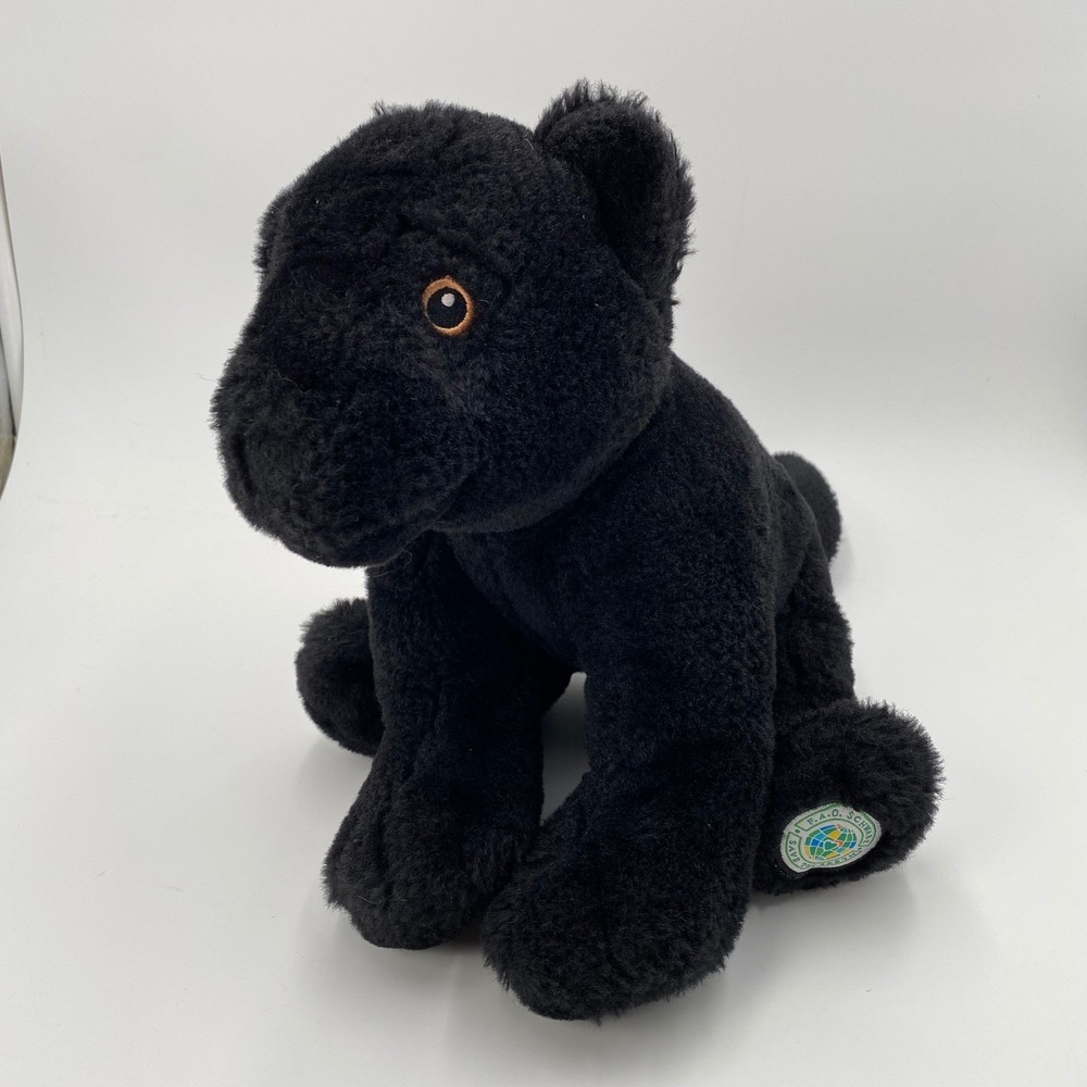 FAO Schwarz Save the Earth Black Panther Plush 12" Amber eyes Stuffed Animal